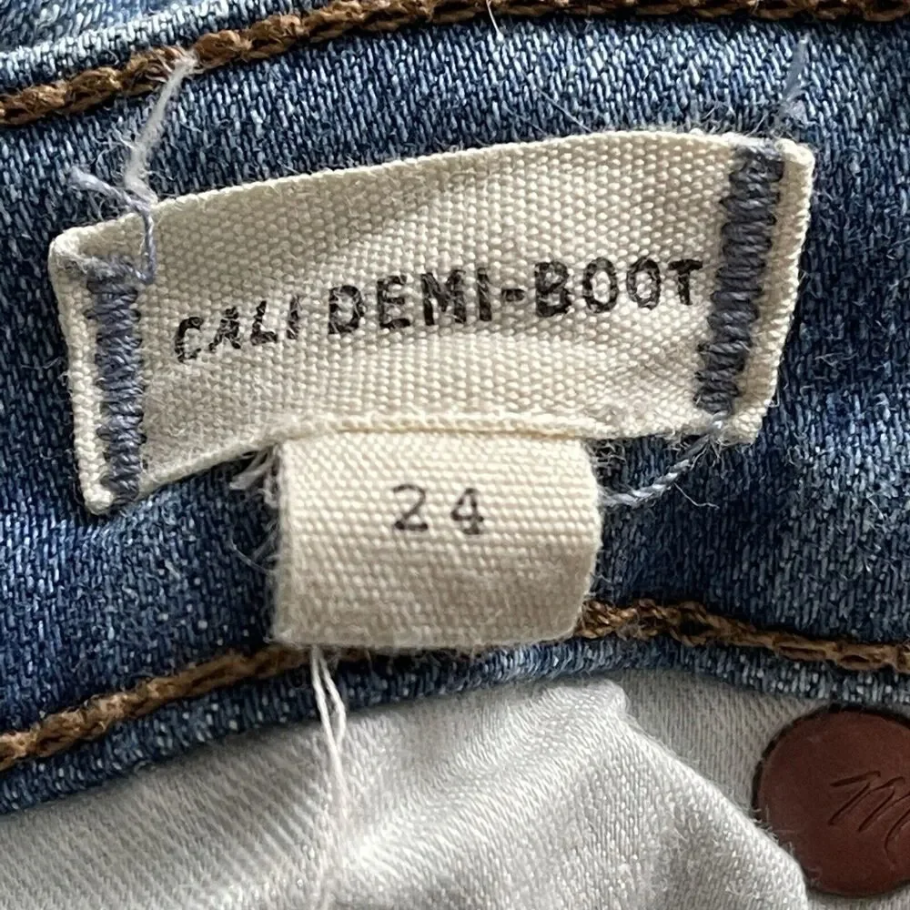 Madewell SZ 24 Cali Demi-Boot Jeans Button-Fly Mid-Rise Distressed Whiskered - Picture 9 of 11